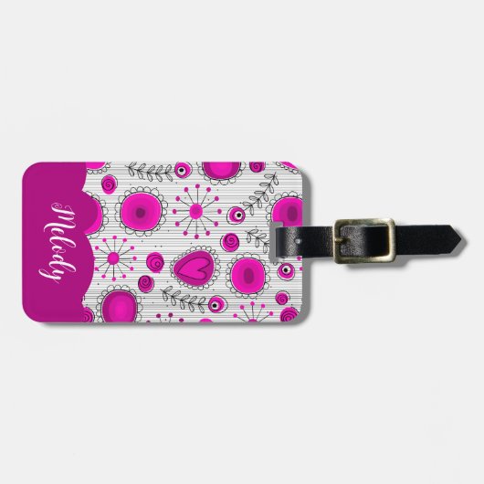 Weiß-weißes Herz-Whimsikal Blume Blumenname Gepäckanhänger (Vorderseite horizontal)