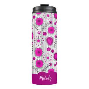 Weiß-weißes Herz-Whimsikal Blume Blumenname Thermosbecher