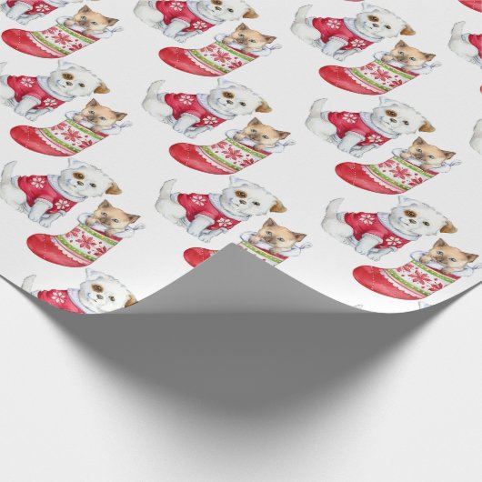 Weiß| Welpen- und Kittenwein Geschenkpapier (Ecke)