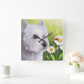 Weiß Westie des Hund83 Quadratische Wanduhr (Zuhause)