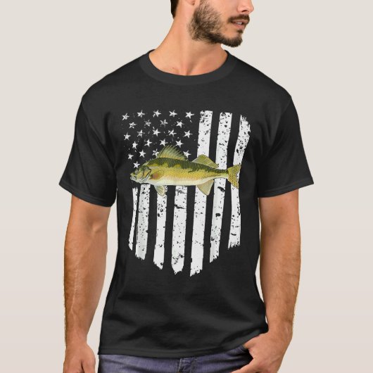 Weißamerikanische Flagge Walleye 4. Juli Fisch T-Shirt (Vorderseite)