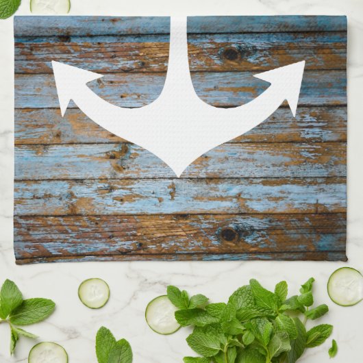 Weißanker aus Holz Geschirrtuch (Gefaltet)