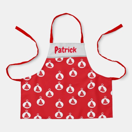 Weißbaumschmuck auf Rot Schürze (Vorderseite)