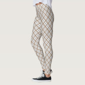 Weißbeige schwarze diagonale, karierte Muster Leggings (Links)