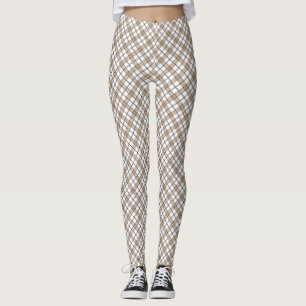 Weißbeige schwarze diagonale, karierte Muster Leggings