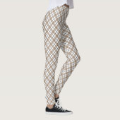 Weißbeige schwarze diagonale, karierte Muster Leggings (Rechts)