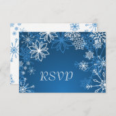 Weißblaue Schneeflocken Winterhochzeit UAWG RSVP Karte (Vorne/Hinten)