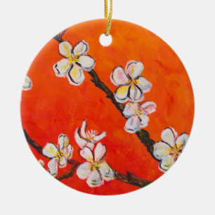 Weißblühzweig Keramik Ornament