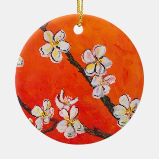 Weißblühzweig Keramik Ornament (Vorne)