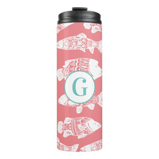 Weißblütenfisch | Monogramm Thermosbecher (Vorderseite)