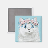 Weißblütenkatze Magnet (Vorderseite/Rückseite)