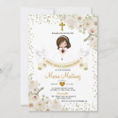 Weißblütenmädchen 1. Glitzer der heiligen Kommunio Einladung (Vorderseite)