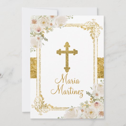 Weißblütenmädchen 1. Glitzer der heiligen Kommunio Einladung (Rückseite)