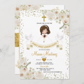 Weißblütenmädchen 1. Glitzer der heiligen Kommunio Einladung (Vorne/Hinten)