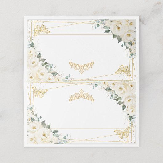 Weißblütenschmetterlinge Quinceañera 16. Geburtsta Platzkarte (Außenseite Aufgefaltet)