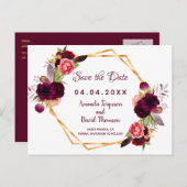Weißbordeauxblumen Save the Date Hochzeiten Ankündigungspostkarte (Vorne/Hinten)