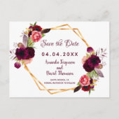 Weißbordeauxblumen Save the Date Hochzeiten Ankündigungspostkarte (Vorderseite)