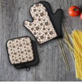 Weißbraune natürliche Blume Ofenhandschuh & Topflappen-Set