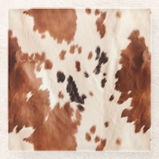 Weißbrauner Cowhide Glasuntersetzer (Vorderseite)