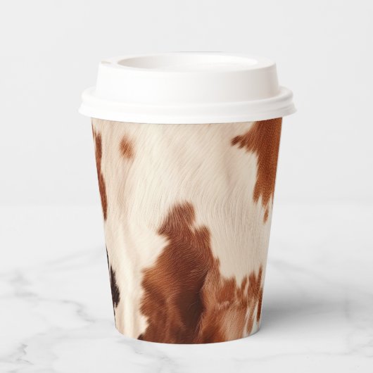 Weißbrauner Cowhide Pappbecher (Rückseite)