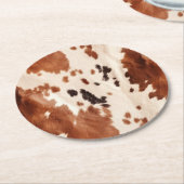 Weißbrauner Cowhide Runder Pappuntersetzer (Angewinkelt)