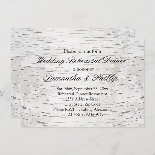 Weißbuch Birkenbaum Barke Rustikale Holzhochzeit Einladung (Vorne/Hinten)