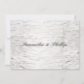 Weißbuch Birkenbaum Barke Rustikale Holzhochzeit Einladung (Rückseite)