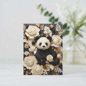 Weißbuch Rose und Panda Bear Valentine Postkarte (Stehend Vorderseite)