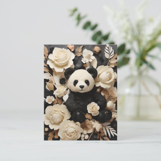 Weißbuch Rose und Panda Bear Valentine Postkarte (Stehend Vorderseite)