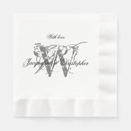 Weißbuch zu eleganten Chic Wedding Monogram Names Serviette (Vorderseite)