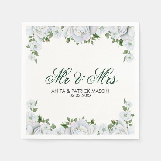 Weißbugen und Rose - Save the Date Serviette (Vorderseite)