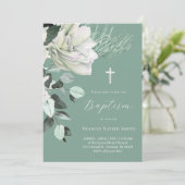 Weißbukett auf grünem Hintergrund Taufe Einladung (Stehend Vorderseite)
