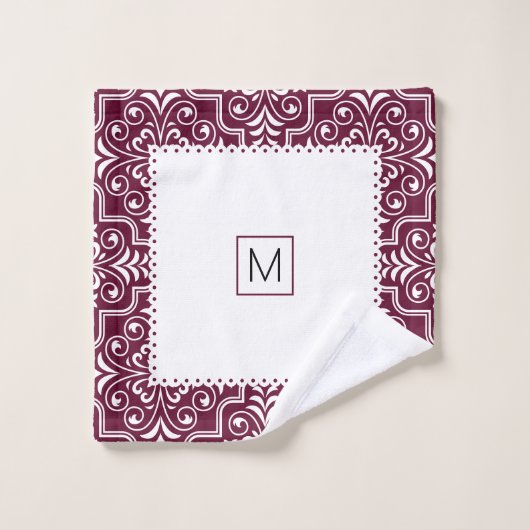 Weißburgunder-Damast-Muster skallopierte Ränder Badhandtuch Set (Waschlappen)