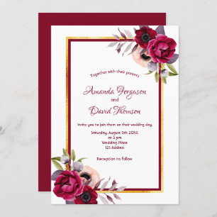 Weißburgundische goldfarbene Blumen Hochzeit Einladung