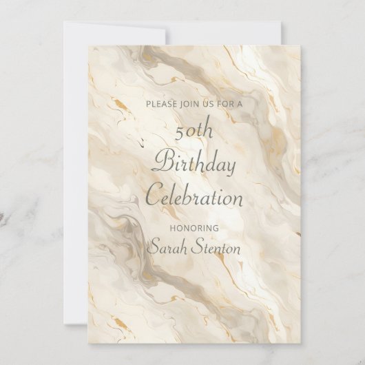 Weißcreme-Marmor 50. Geburtstag Einladung (Vorderseite)