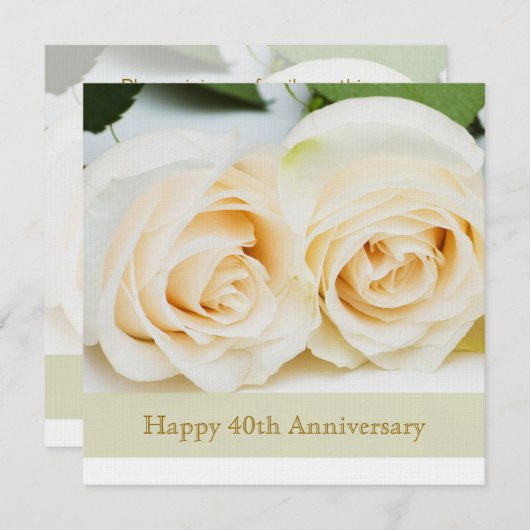 Weißcreme-Rose, 40. Hochzeitstag Einladung (Vorne/Hinten)