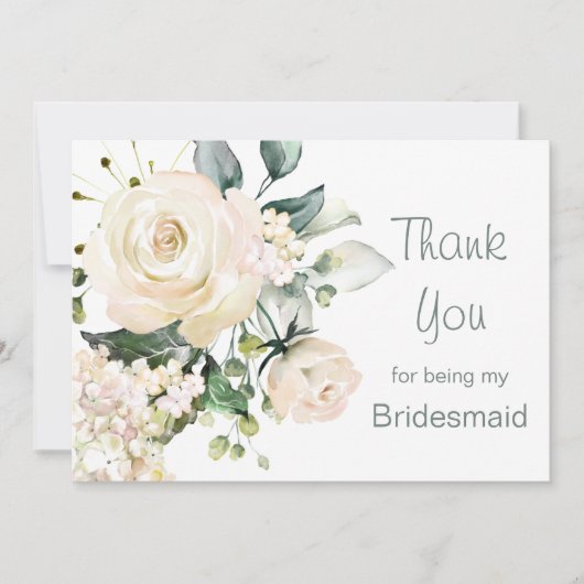 Weißcreme-Rose, Hydrangea Bridesmaid Vielen Dank Dankeskarte (Vorderseite)