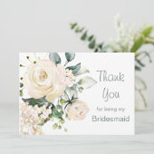 Weißcreme-Rose, Hydrangea Bridesmaid Vielen Dank Dankeskarte (Stehend Vorderseite)
