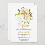 Weißcreme-Rose Taufe Einladung (Vorne/Hinten)