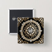 Weißdiamanten und Goldkreismandala Button (Vorne & Hinten)