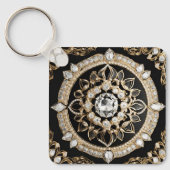 Weißdiamanten und Goldkreismandala Schlüsselanhänger (Vorderseite)