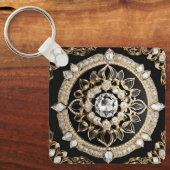 Weißdiamanten und Goldkreismandala Schlüsselanhänger (Vorderseite)