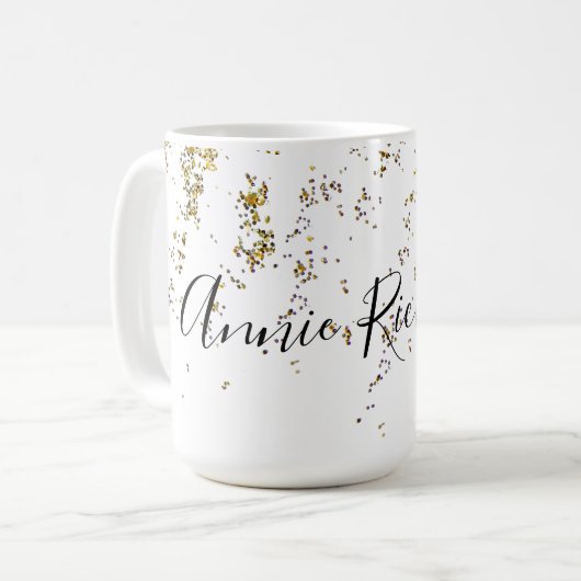 weiße 15 oz Combo-Tasse mit ihrem Namen & Glitzer Kaffeetasse (Vorderseite Links)