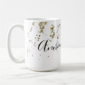 weiße 15 oz Combo-Tasse mit ihrem Namen & Glitzer Kaffeetasse (Links)