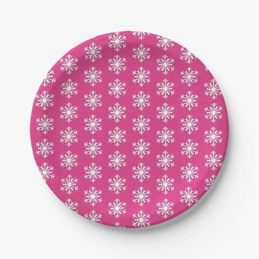 Weiße 3-D-Schneeflocke auf Peppermint Pink Pappteller (Vorderseite)
