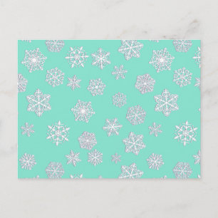 Weiße 3-D-Schneeflocken auf Aquarellhöhe Postkarte