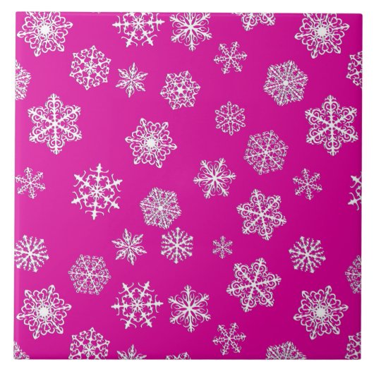 Weiße 3-D-Schneeflocken auf fuchsienrosa Hintergru Fliese (Vorderseite)