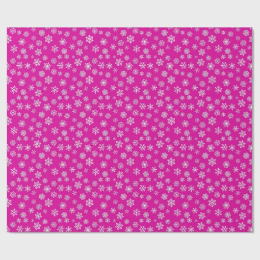 Weiße 3-D-Schneeflocken auf fuchsienrosa Hintergru Geschenkpapier (Flach)