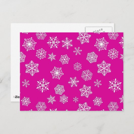 Weiße 3-D-Schneeflocken auf fuchsienrosa Hintergru Postkarte (Vorne/Hinten)