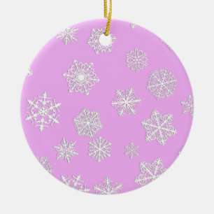 Weiße 3-D-Schneeflocken auf orchigem Hintergrund Keramikornament